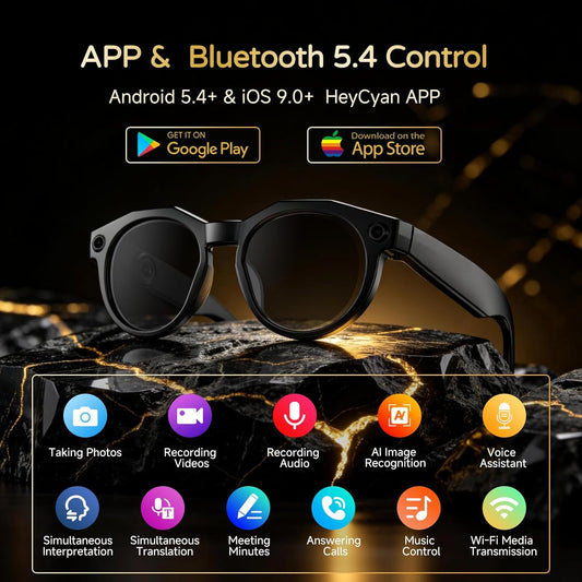 W611 AI Smart Glasses with Camera & Audio, 8MP 1080HD Video Recording, Supports 4K Photo/Video/Audio, AI Assistant/AI Translation with ChatGPT for Men & Women(Dark Lenses/Sunglasses)