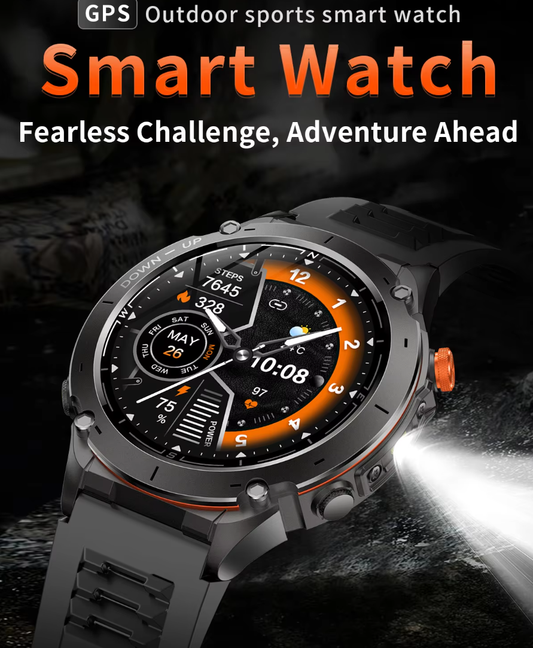 EY101 Men Outdoor Sport GPS Smartwatch 1.43" AMOLED Flashlight Heart Rate Blood Oxygen 30M Waterproof Smart Watch