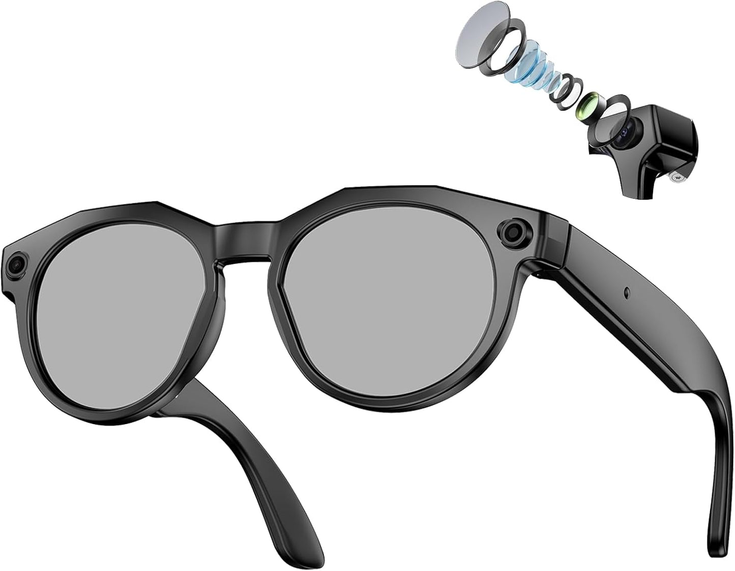 W611 AI Smart Glasses with Camera & Audio, 8MP 1080HD Video Recording, Supports 4K Photo/Video/Audio, AI Assistant/AI Translation with ChatGPT for Men & Women(Dark Lenses/Sunglasses)