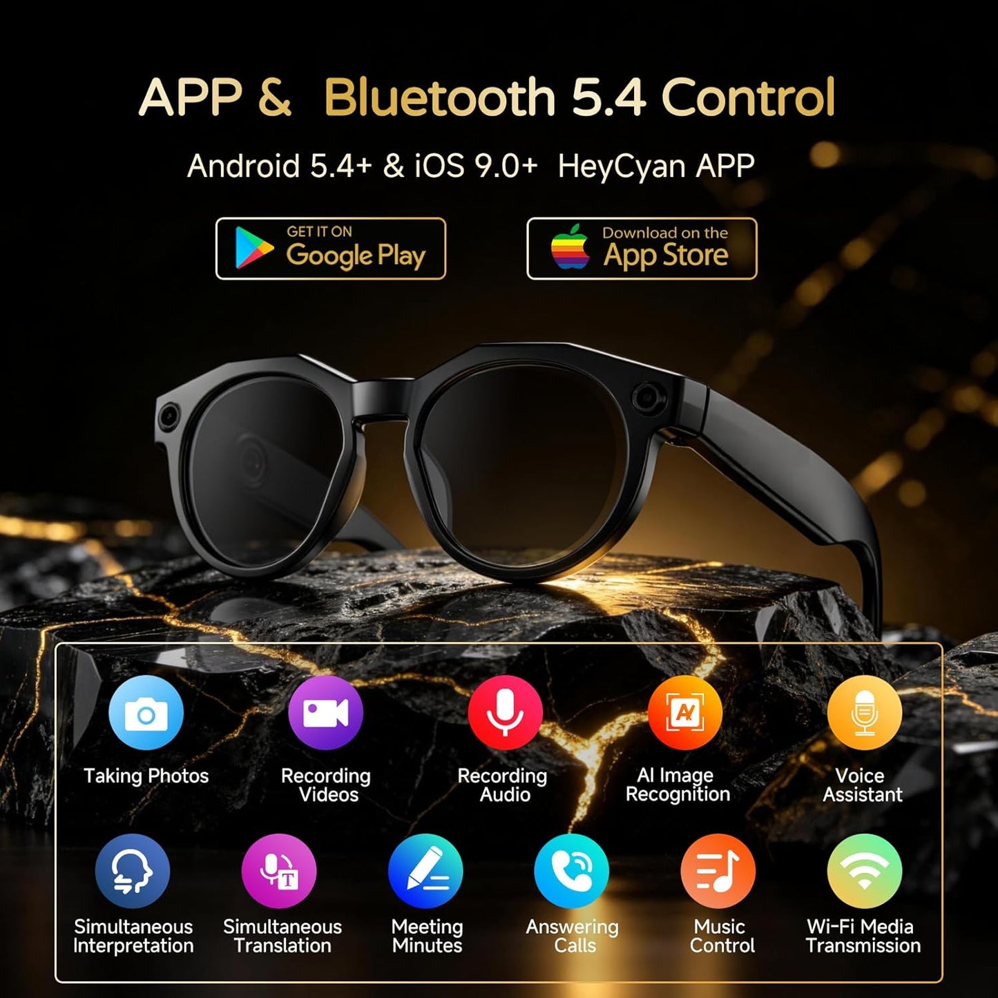 W611 AI Smart Glasses with Camera & Audio, 8MP 1080HD Video Recording, Supports 4K Photo/Video/Audio, AI Assistant/AI Translation with ChatGPT for Men & Women(Dark Lenses/Sunglasses)