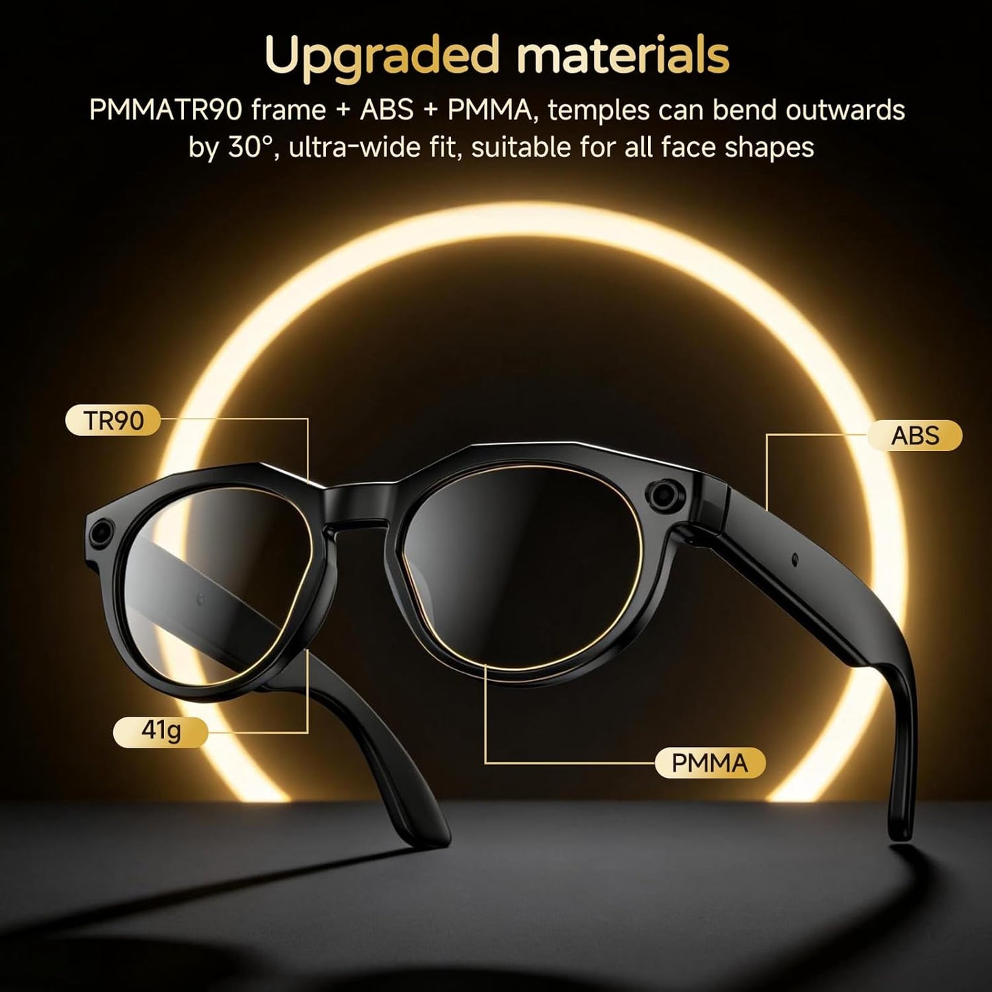 W611 AI Smart Glasses with Camera & Audio, 8MP 1080HD Video Recording, Supports 4K Photo/Video/Audio, AI Assistant/AI Translation with ChatGPT for Men & Women(Dark Lenses/Sunglasses)