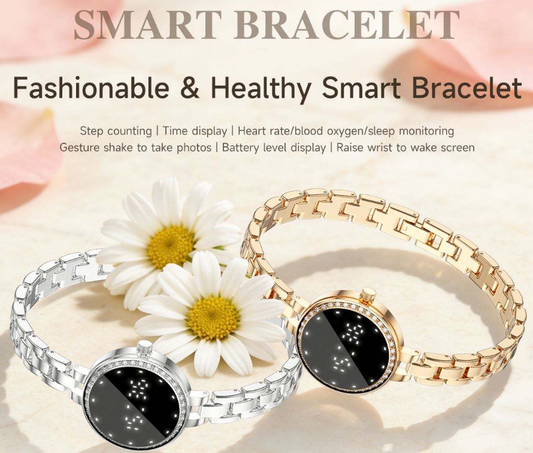 Fashionable Smart Bracelet in Silver and Gold with daisy flowers