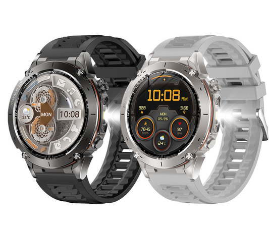 EY101 Men Outdoor Sport GPS Smartwatch 1.43" AMOLED Flashlight Heart Rate Blood Oxygen 30M Waterproof Smart Watch